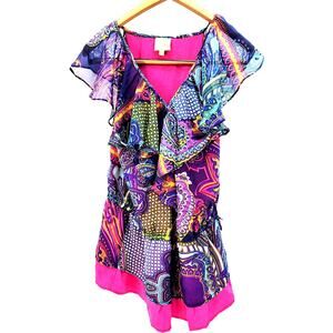 y2k 00s silk Festival Patchwork Tiered Chiffon Bohemian Paisley Postella Large